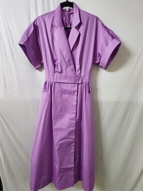 Andre Tan Lilac Wrap Midi Dress Women’s Small Collared Short Sleeve Pockets
